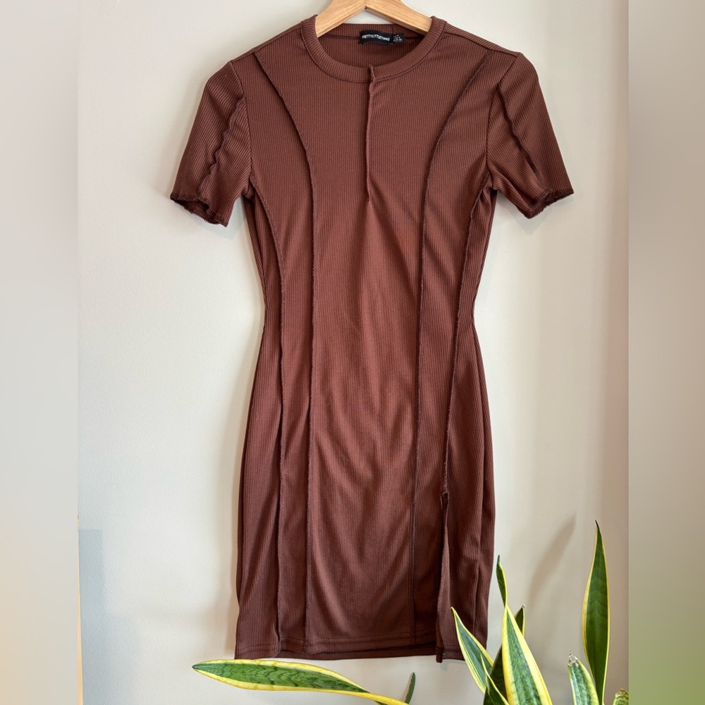 PrettyLittleThing Chocolate Ribbed Mini Dress